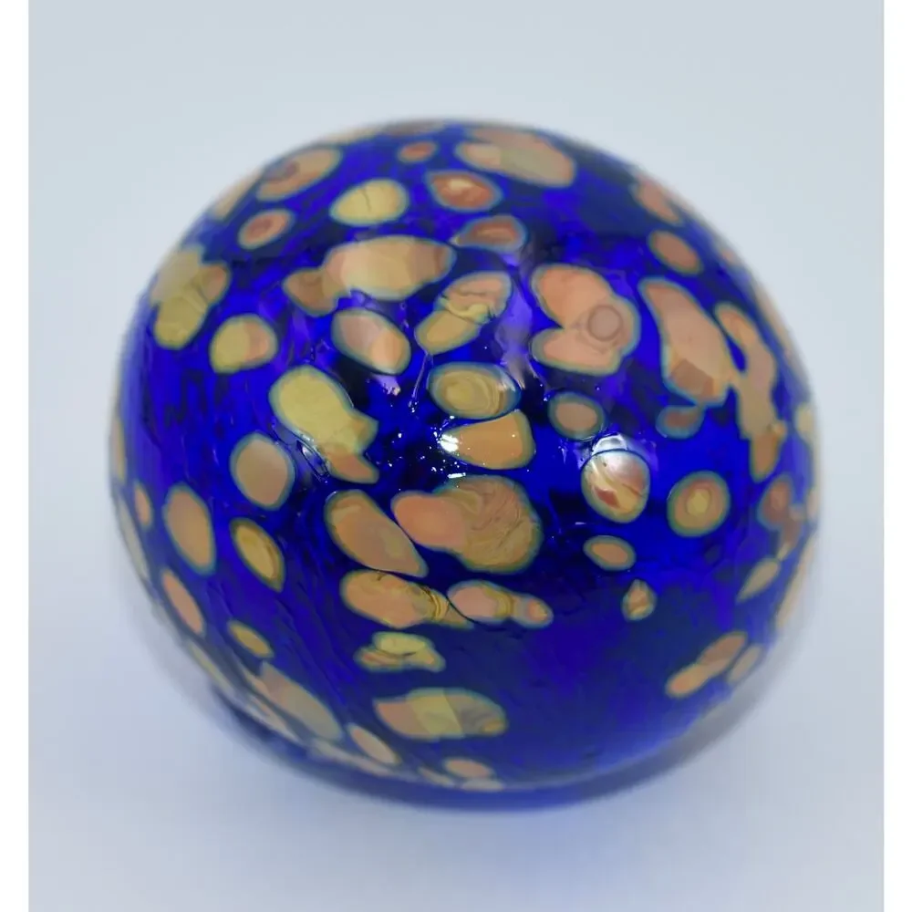 Hand Blown Cobalt Confetti Art Glass Orb Sphere Globe Ball Home Decor 4